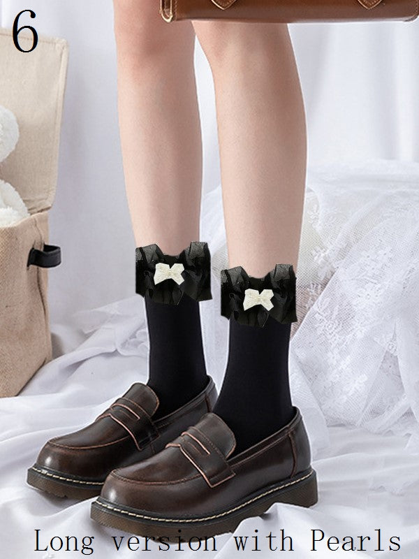 9 Options Black/White Lace Ruffled Cuffs Calf Socks With Pearls