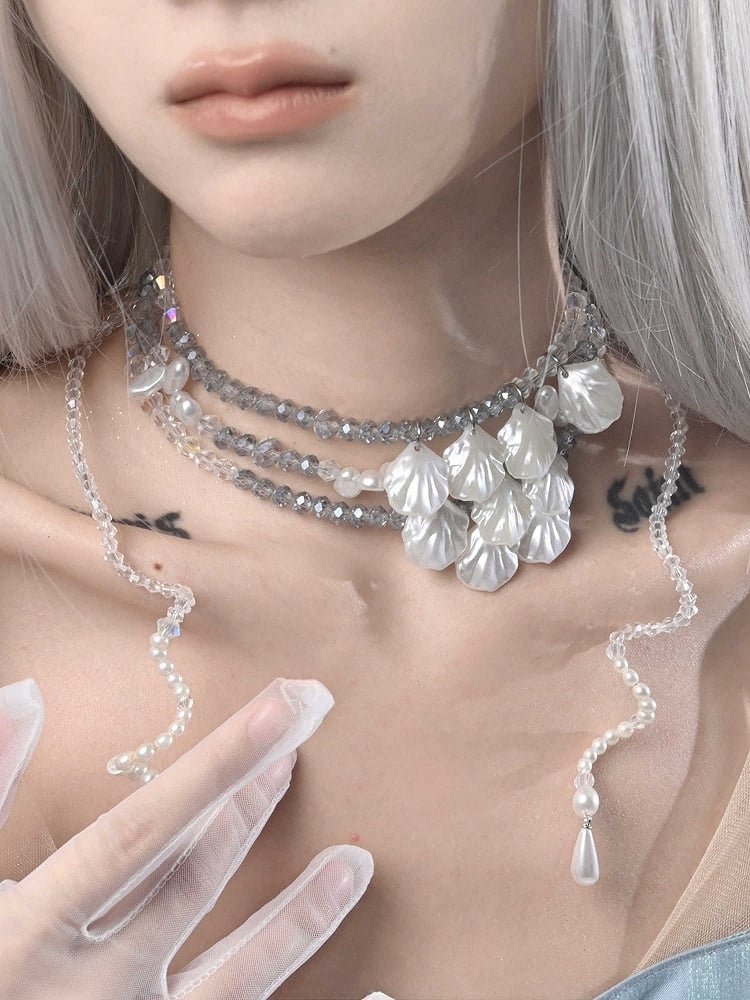 Sea Shell Pendants Fairy Kei Layered Beaded Necklace