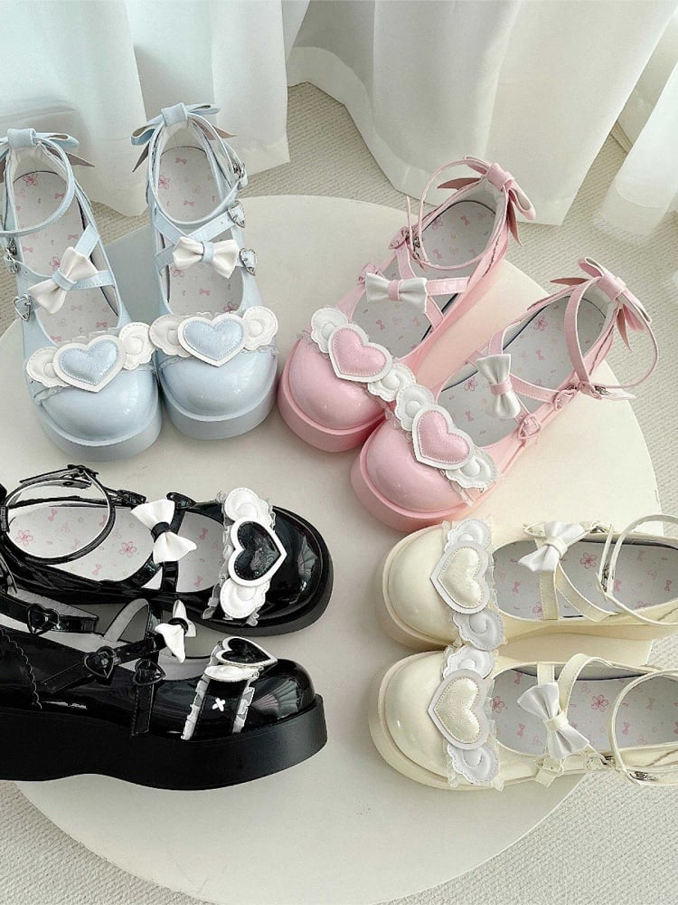 Black Sweetheart and Bowknot Decorated Sweet Lolita Platforms