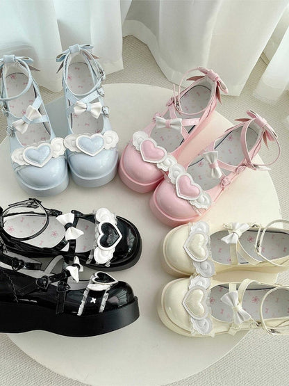 Black Sweetheart and Bowknot Decorated Sweet Lolita Platforms
