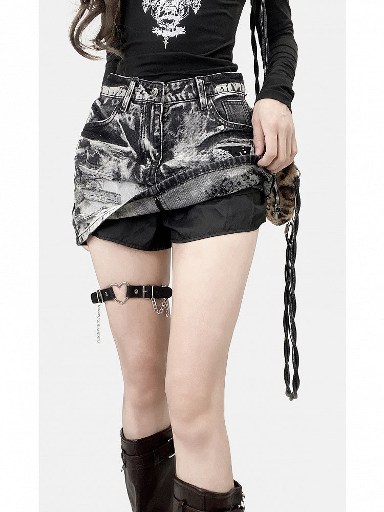 Black Y2K Tie Dye Design Distressed Holes Details Skirt