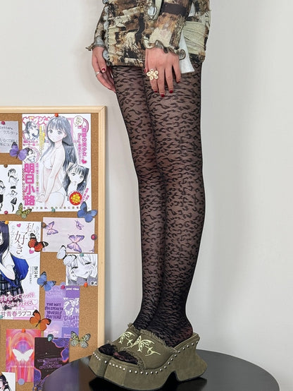Black Y2K Leopard Pattern Tights