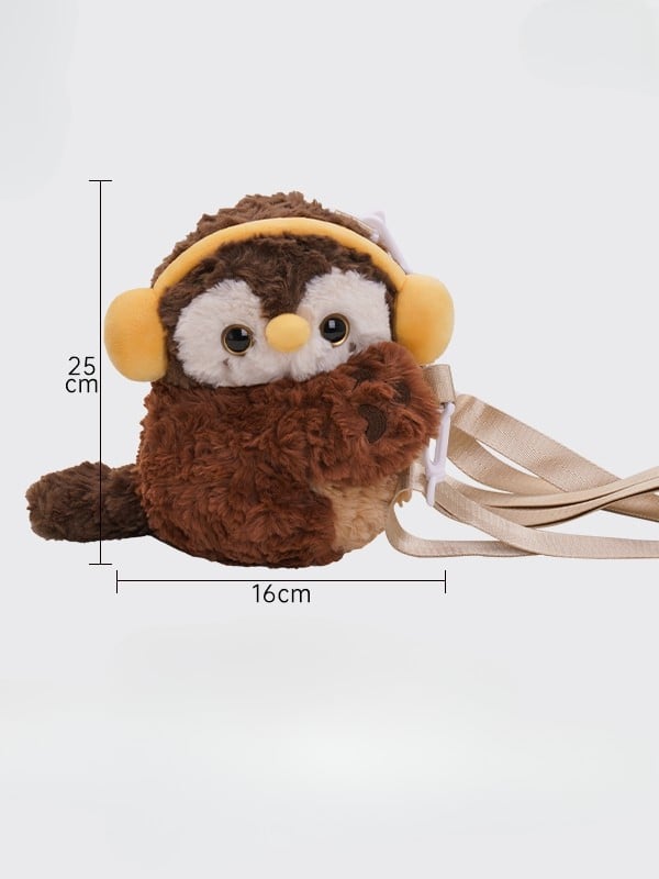 Brown Cute Plush Owl Backpack/Crossbody Bag+ Keychain