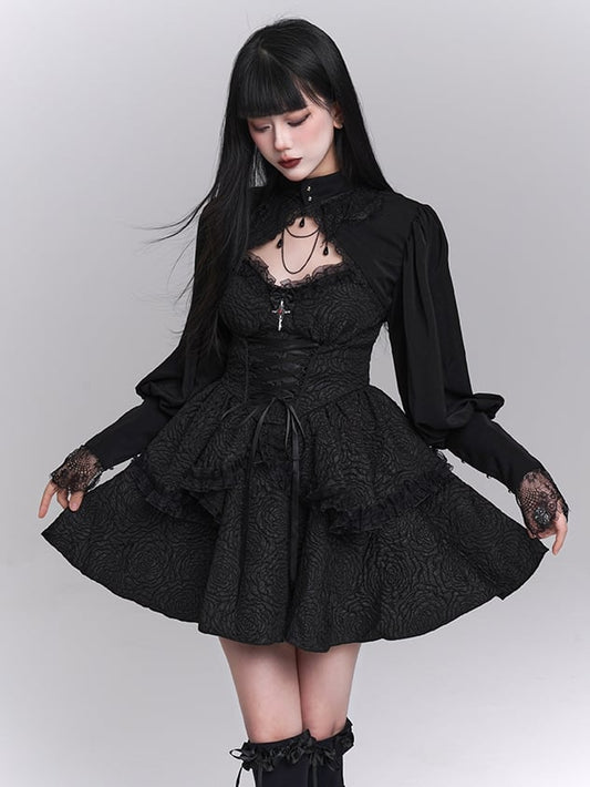 Black Mock Neck Long Sleeves Bolero