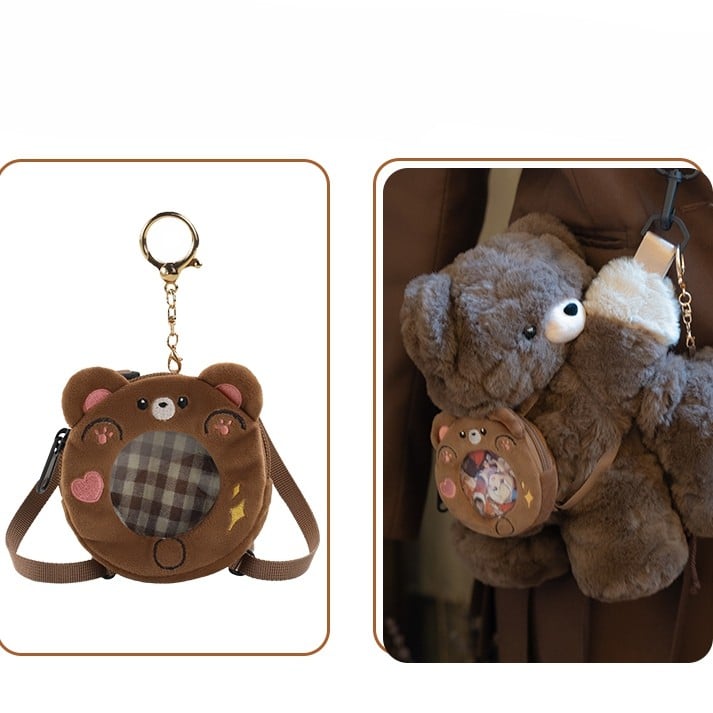 Brown Bear Plush Backpack/Crossbody Bag + Keychain Small/Middle/Large Size