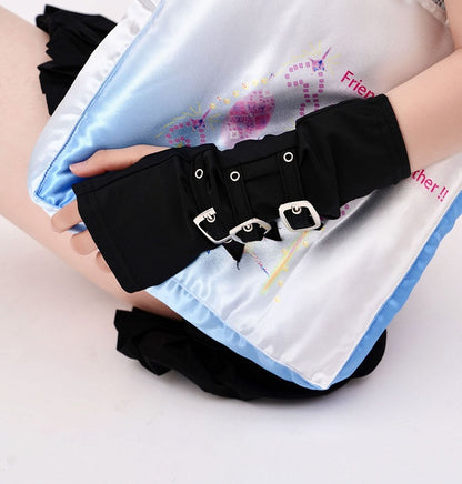 Buckle Straps Design Black Fingerless Gloves