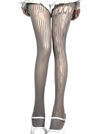 4 Color Options Y2K Asymmetrical Cutout Design Fishnet Tights
