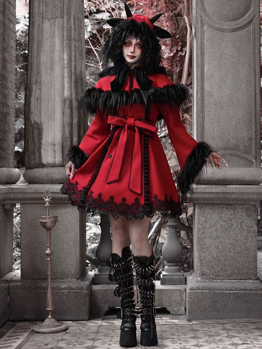 2025 New Year / Christmas New Outfit Detachable Cape Design Red Woolen Coat