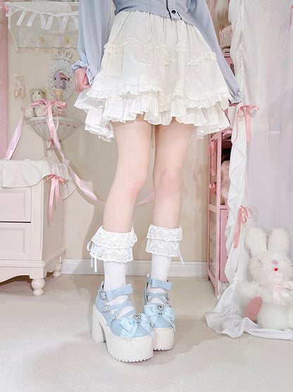 Blue Rhinestone Bowknot Jirai Kei Platform High Heels