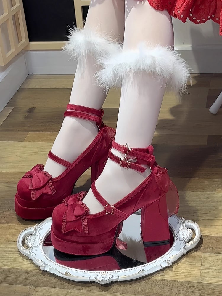 11CM Matte Wine Red Bow at Top Sweet Lolita Platform High Heels