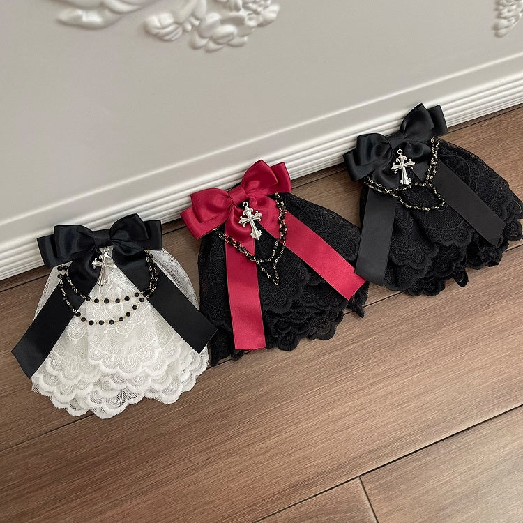 3 Colors Gothic Cross and Chains Bowknot Lace Jabot