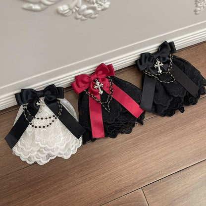 3 Colors Gothic Cross and Chains Bowknot Lace Jabot