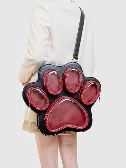 2-Way Black & Pink Enchanting Kitten & Puppy Paw Ita Backpack In Cute Style