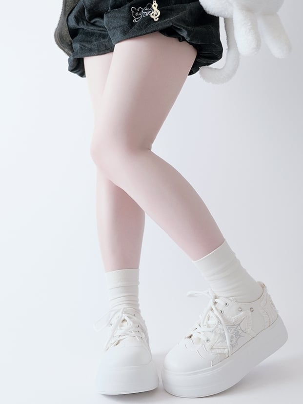 White Y2K Star Applique Platform Sneakers