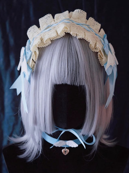 Crosses and Wings Blue and White Bowknots Hairband