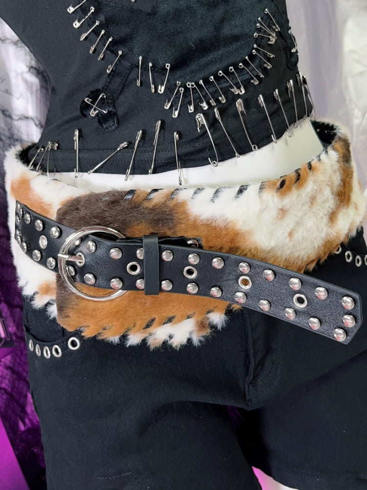 Clearance - Black Studs and Rings Plush Buckle Belt