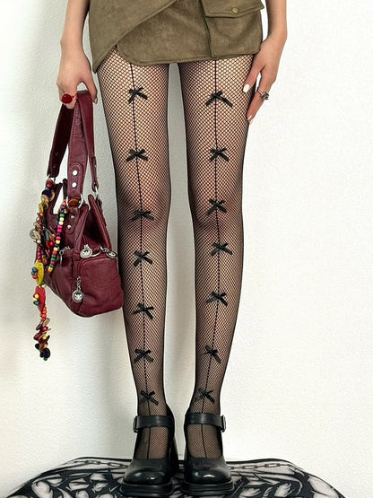 Blue/Black/Red/White Gyaru Fashion Bowknot Details Tights