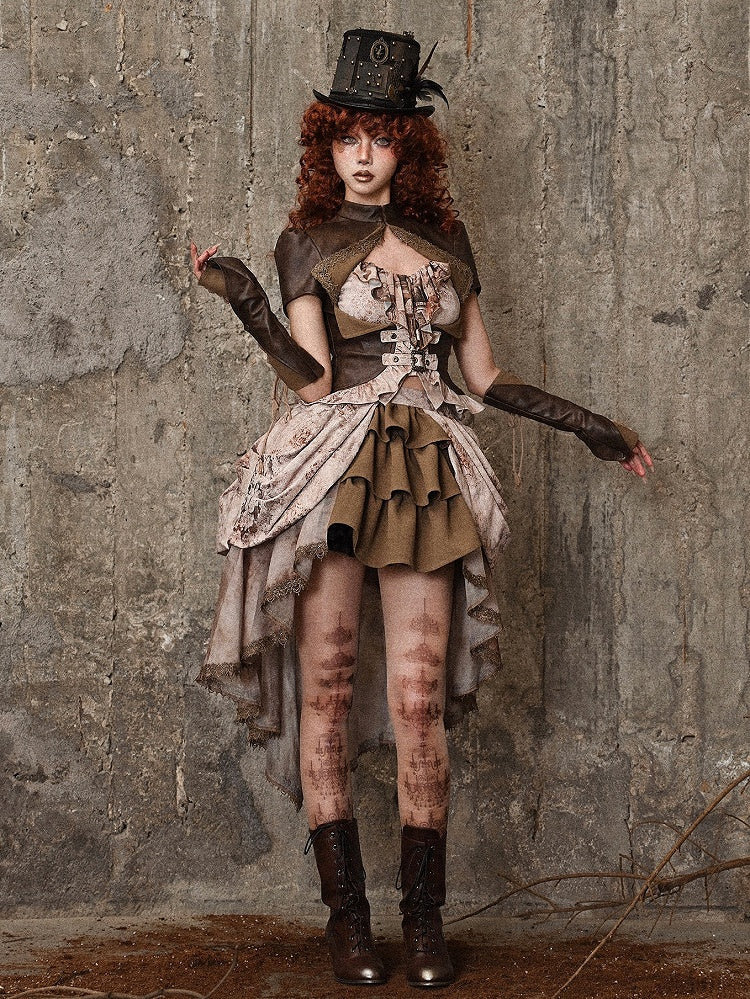 Tie Dye Jacquard Victorian Cascading Ruffle Trim High-low Skirt