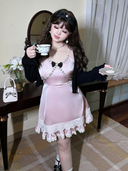 Plus Size Black Lettuce Trim Long Sleeves Top