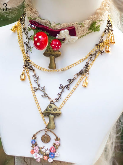 3 Options Mushroom/Floral Pendant Choker/Necklace