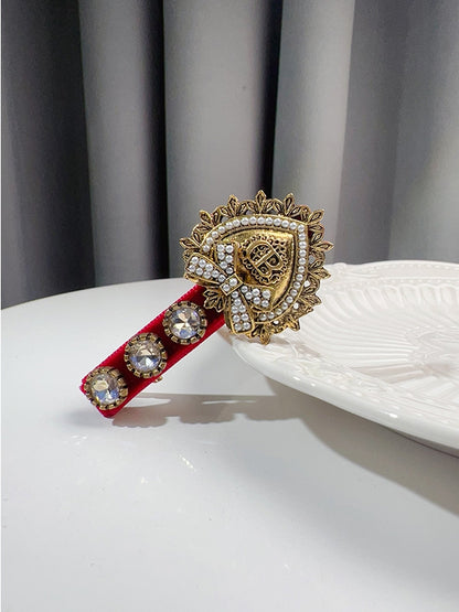 Black/Red/Green Rhinestone Decorated Beaded Heart Hairclip