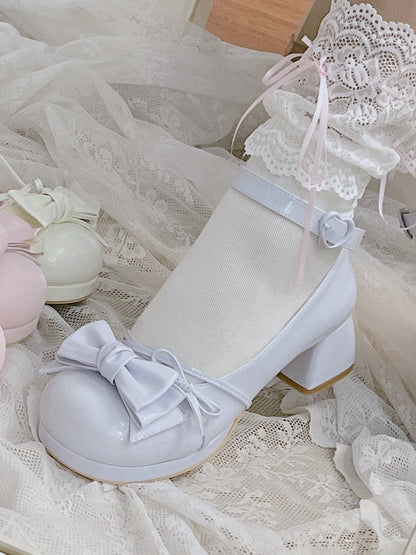 Bow at Top Blue Round Toe Sweet Mary Janes Ankle Strap