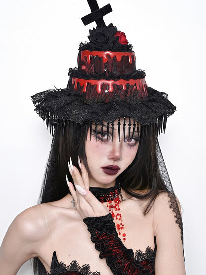 Gothic Cross Black&Red Cake-shaped Hat