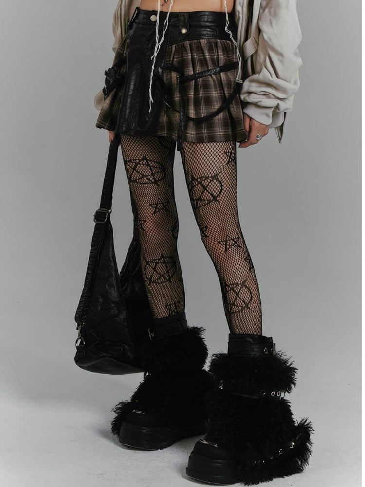 Millard Fashion Brown Plaid Patchwork Design Buckle Straps Vintage Punk PU Skirt