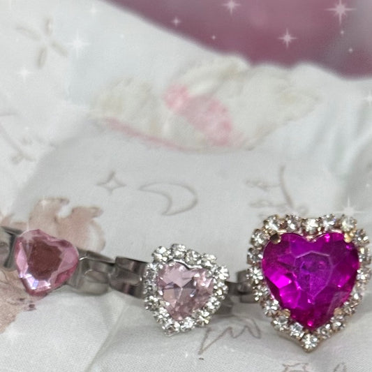 3 Rhinestone Heart Rings Set