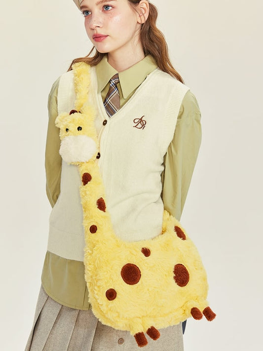 Yellow Plush Giraffe Crossbody Bag