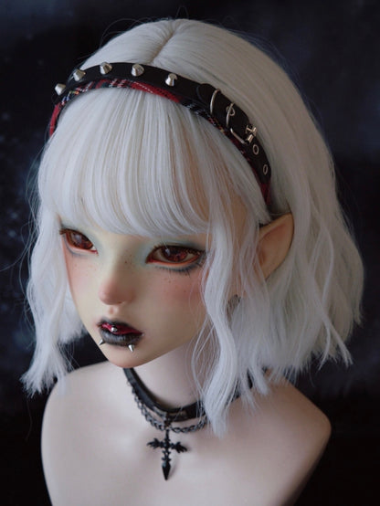 Red And Black Plaid Pattern Heart Buckle With Studs KC