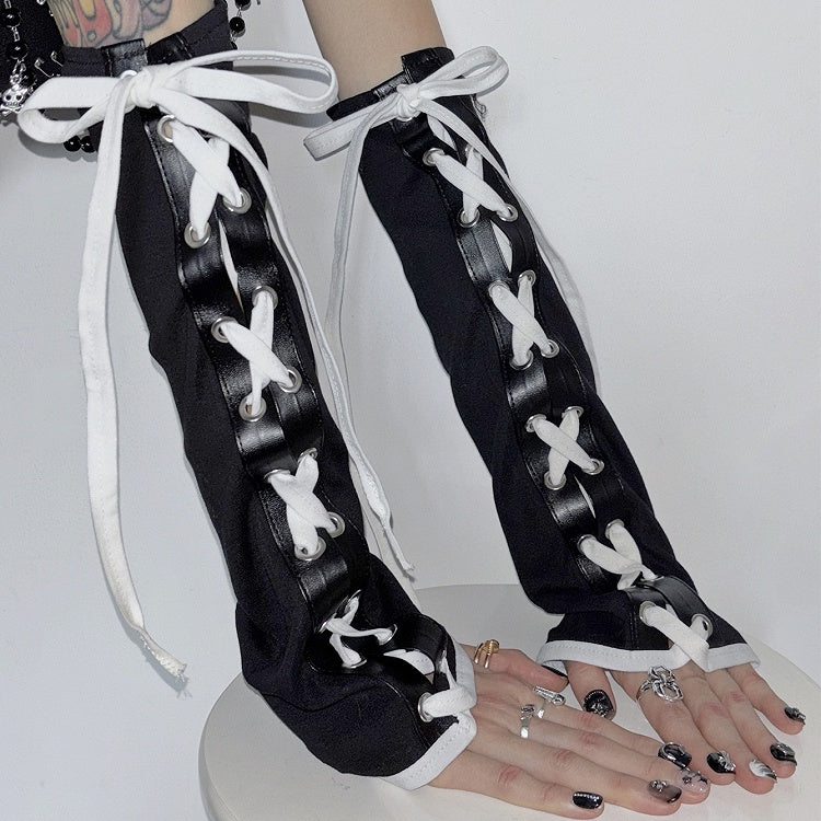 Black&White Y2K Crisscross Self-tie Strap Design Sleeves