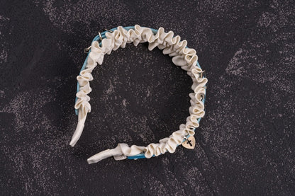 Heart Charm Blue and White PU Buckle Ruffled KC