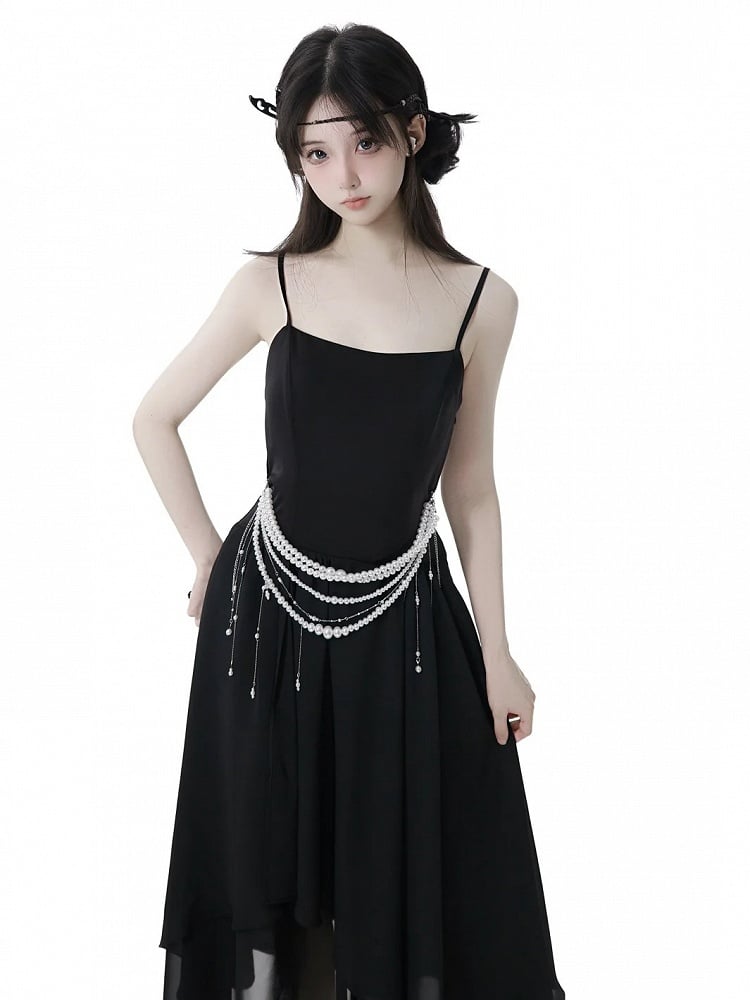 Black Chiffon Spaghetti Strap Dress Long/Short Version