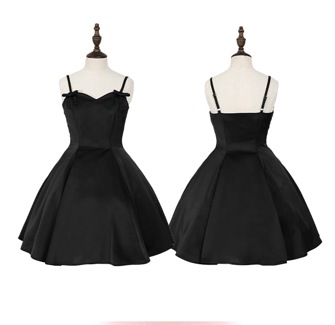 Black Elegant Slim Fit Waist Spaghetti Straps Dress