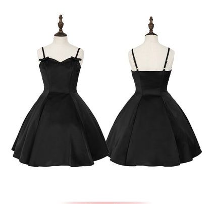 Black Elegant Slim Fit Waist Spaghetti Straps Dress