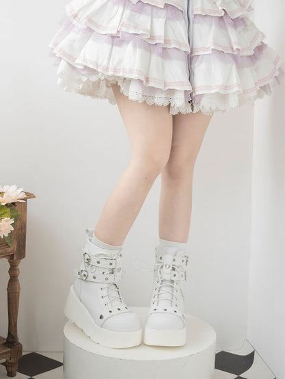 Punk Studs White Platform Ankle Boots