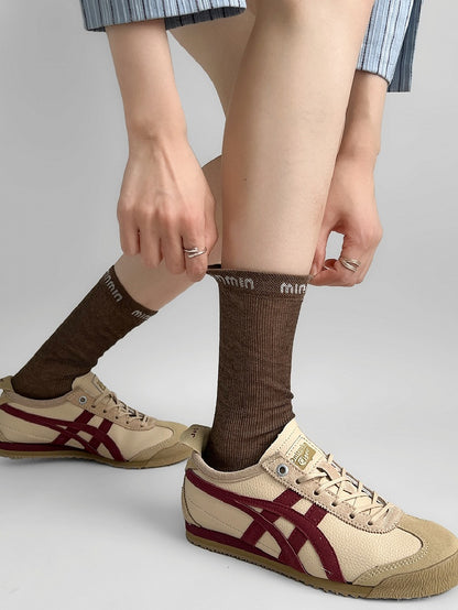 White/Brown/Black/Khaki Letter Embroidered Socks