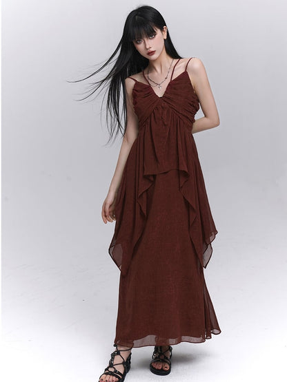 Dark Red V-neck Handkerchief Hem Cami Top