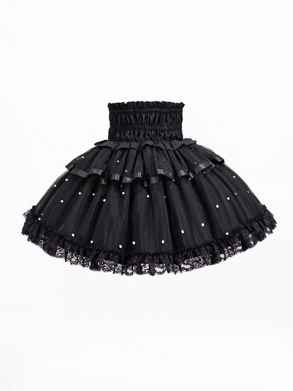 Allover Bead Black High Waist Jirai Kei Skirt with Lace Up and Shirring Waist