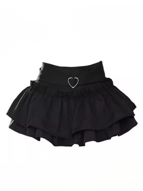 Black Tiered Skirt with Metal Heart Accent