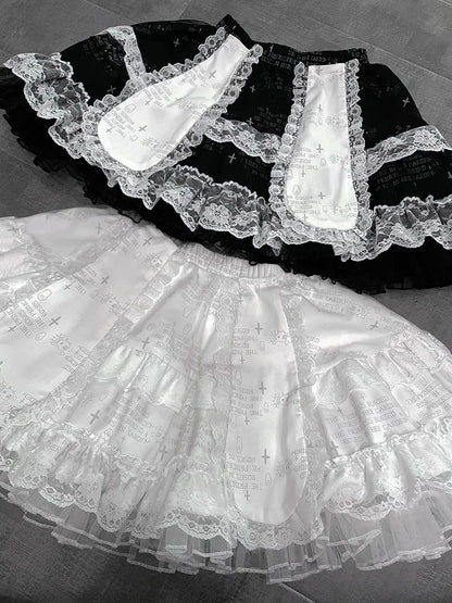 Detachable Bunny Ears Black Punk Tiered Skirt with Undies