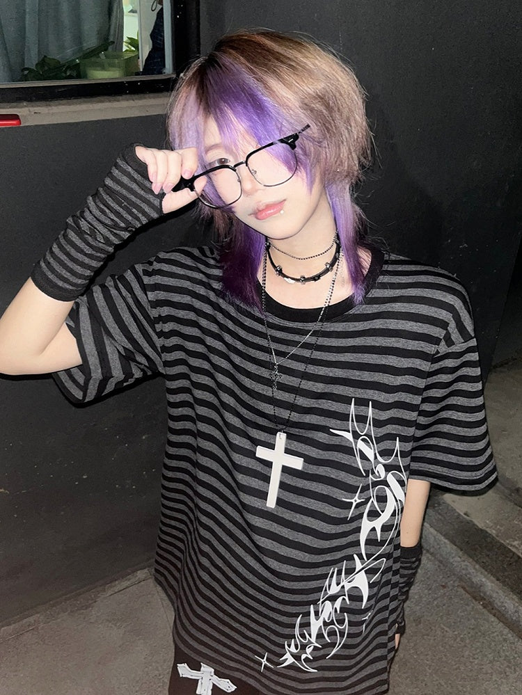 Black & Gray Stripe Pattern Tattoo T-shirt