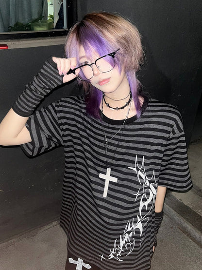 Black & Gray Stripe Pattern Tattoo T-shirt