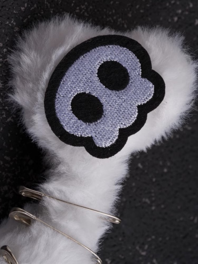 White Gothic Skeleton Applique Pin Details Plush Bone Hairclip