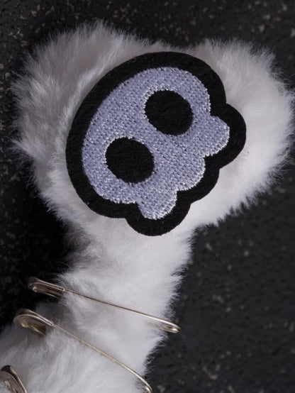 White Gothic Skeleton Applique Pin Details Plush Bone Hairclip