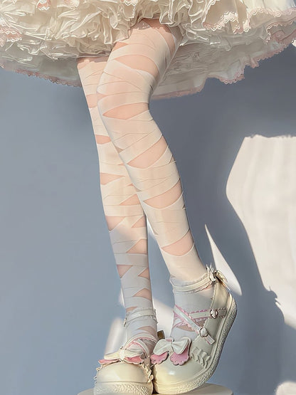 Black/White Lolita Crisscorss Banded Print Tights