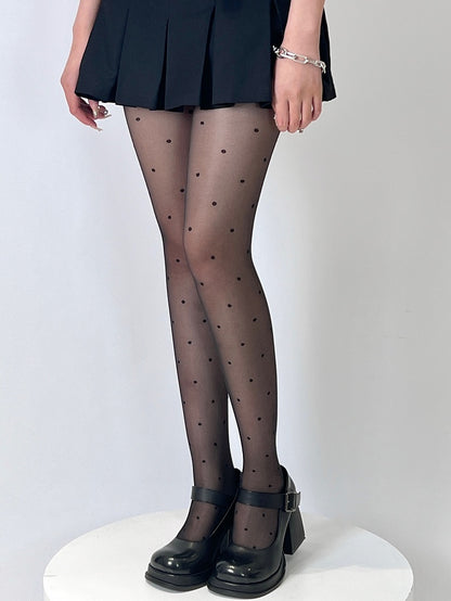 Regular Version Black/White Polka-dot Pattern Tights