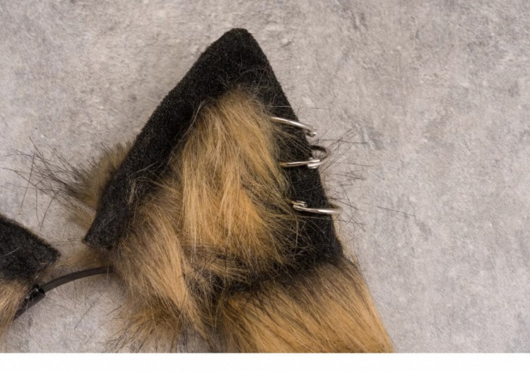 Cross Chains Decorated Black and Yellow Gothic Kitty Ears KC