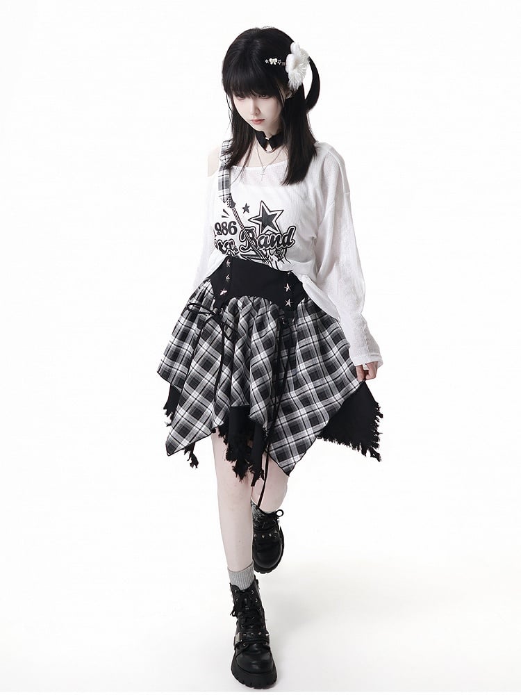 Blue/Black Guitar Print Asymmetrical Neckline Coverup with Free Choker